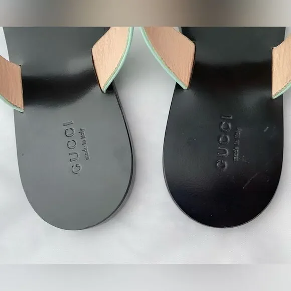 Gucci Marmont GG Thong Leather Water Green EU 37.5 US 7.5 Flip Flop Flat Sandals - Picture 12 of 16